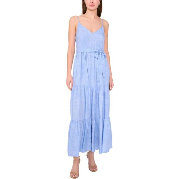 MSK Womens Belted Tiered Sleeveless Maxi Dress Large Ultra Marine - NWT $110